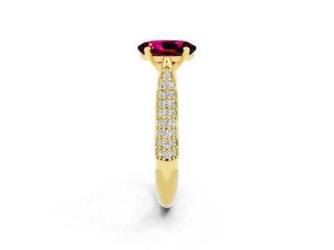 Yellow gold Oval Cut Diamond Solitaire Engagement Ring with Pavé Band and Four-Prong Setting_2