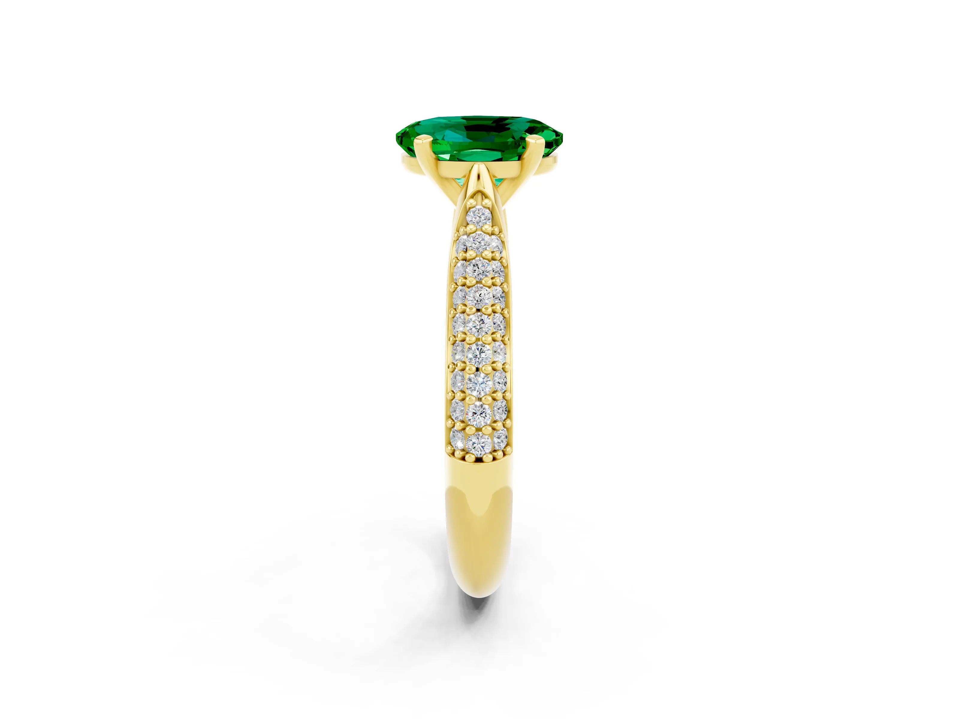 Yellow gold Oval Cut Diamond Solitaire Engagement Ring with Pavé Band and Four-Prong Setting_2