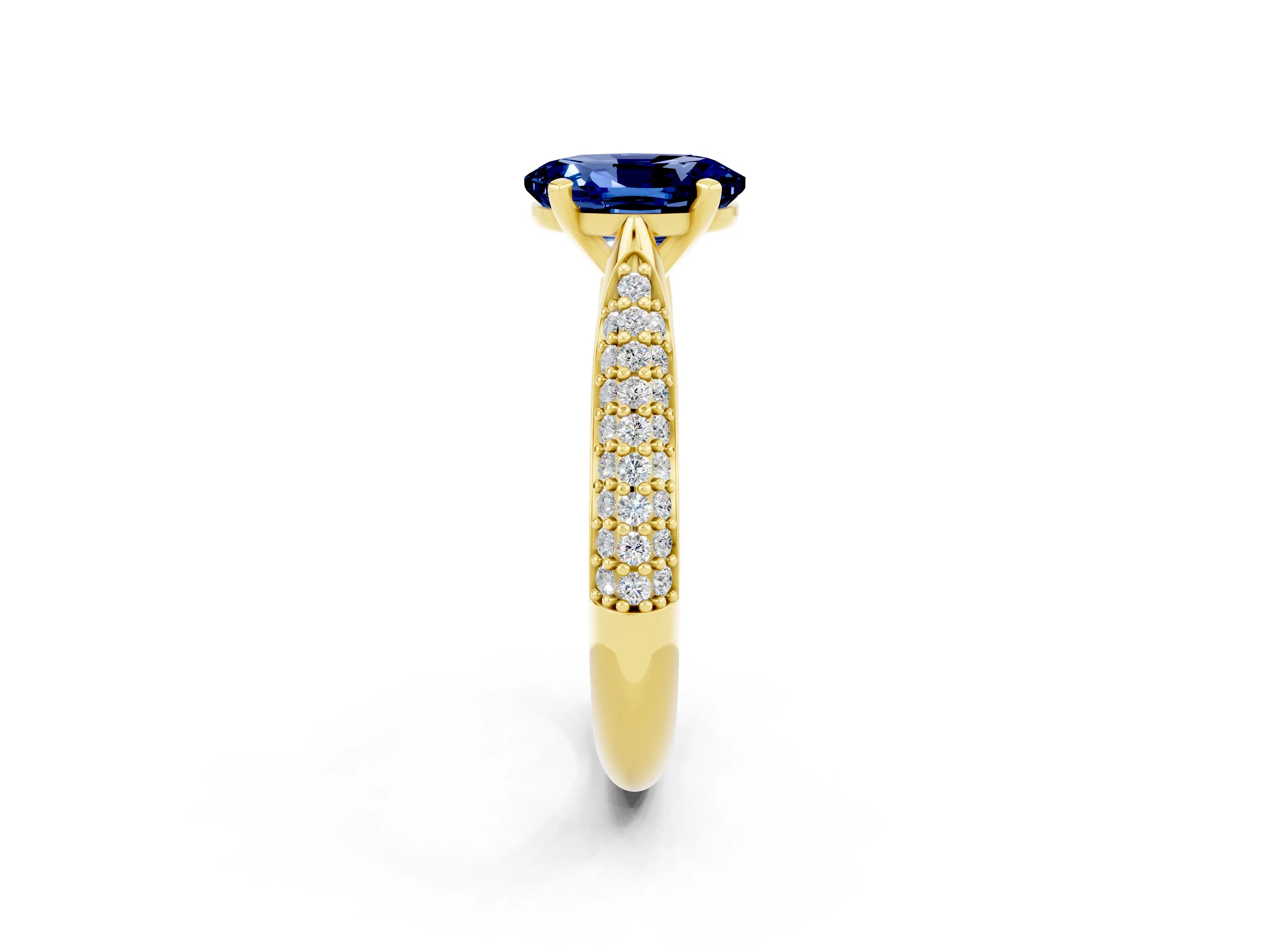 Yellow gold Oval Cut Diamond Solitaire Engagement Ring with Pavé Band and Four-Prong Setting_2