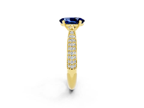 Yellow gold Oval Cut Diamond Solitaire Engagement Ring with Pavé Band and Four-Prong Setting_2