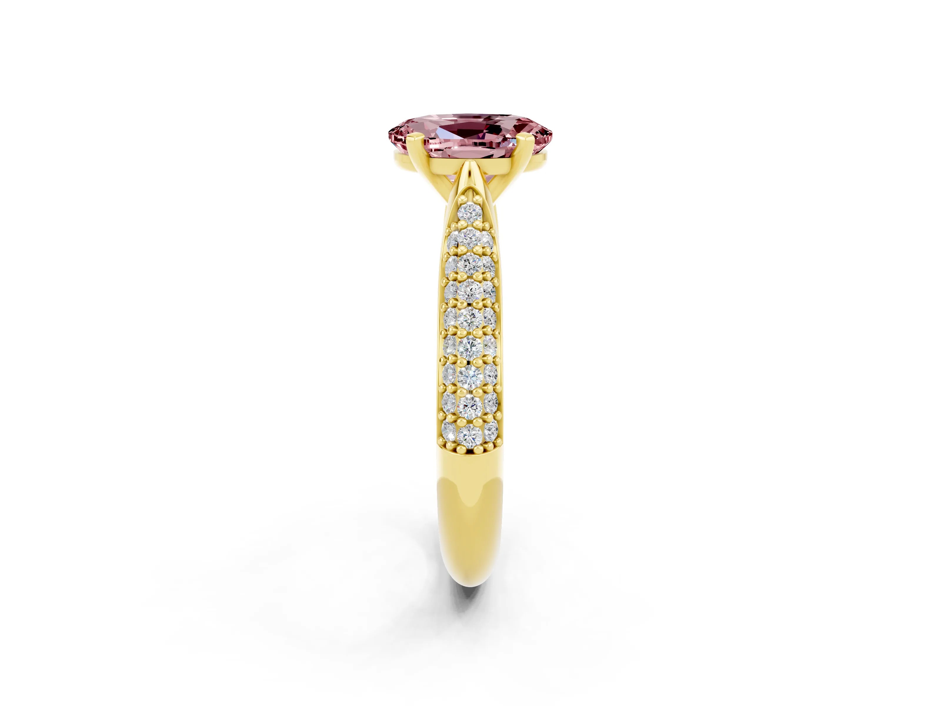 Yellow gold Oval Cut Diamond Solitaire Engagement Ring with Pavé Band and Four-Prong Setting_2