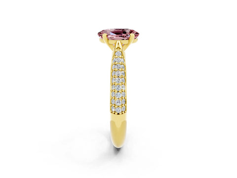 Yellow gold Oval Cut Diamond Solitaire Engagement Ring with Pavé Band and Four-Prong Setting_2