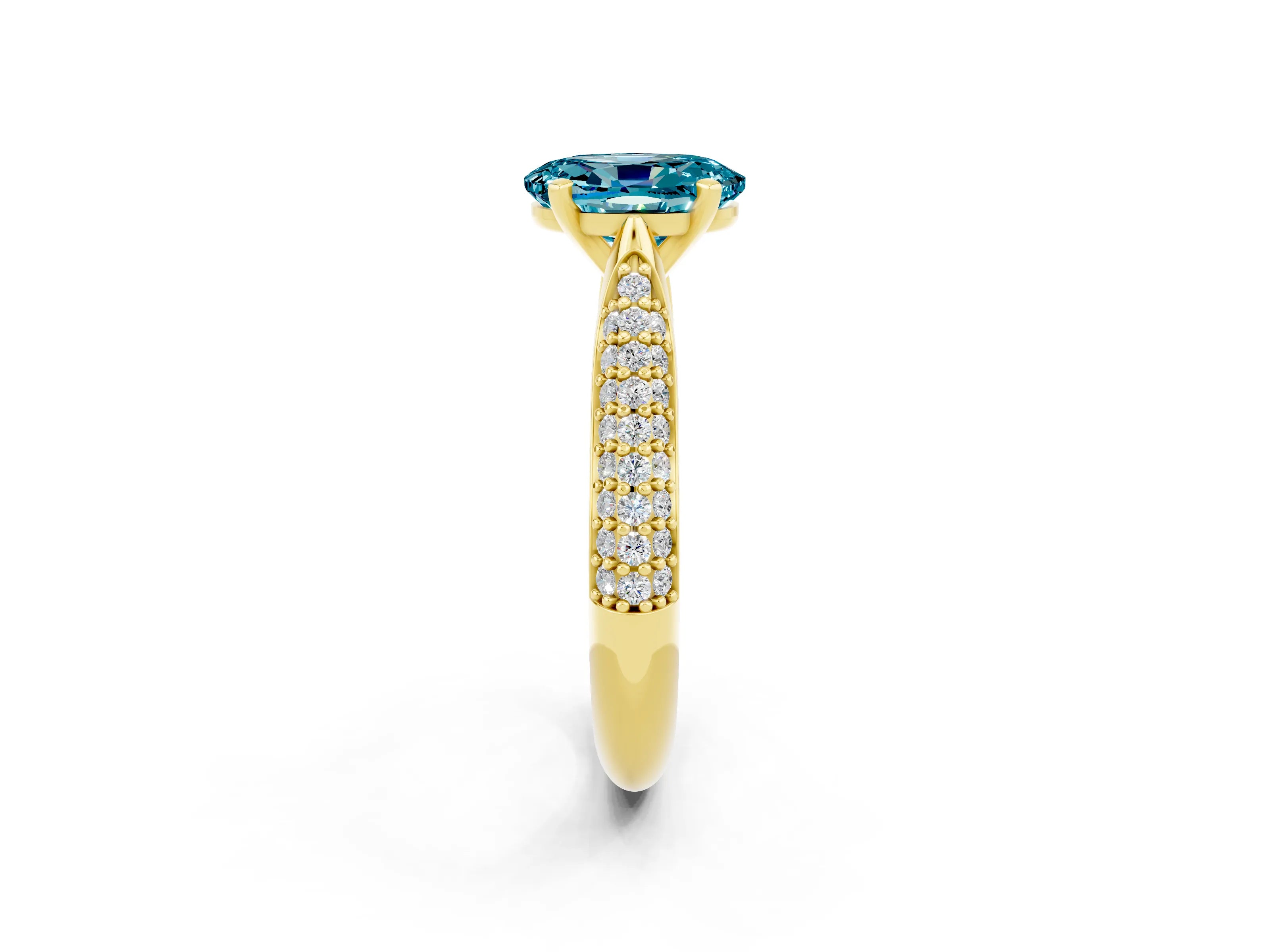 Yellow gold Oval Cut Diamond Solitaire Engagement Ring with Pavé Band and Four-Prong Setting_2