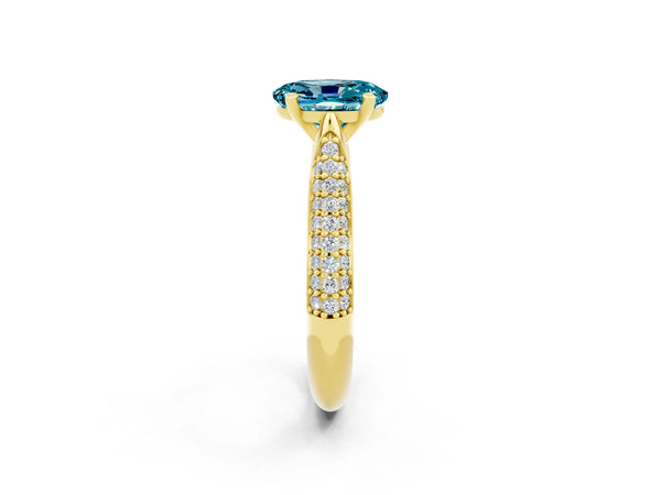 Yellow gold Oval Cut Diamond Solitaire Engagement Ring with Pavé Band and Four-Prong Setting