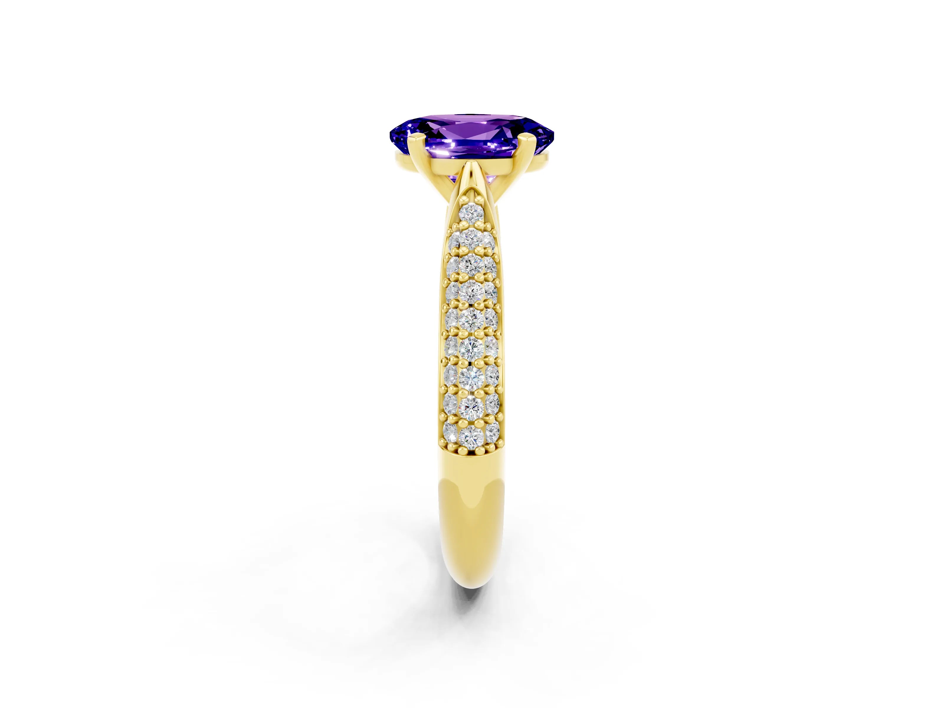 Yellow gold Oval Cut Diamond Solitaire Engagement Ring with Pavé Band and Four-Prong Setting_2