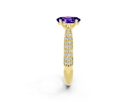 Yellow gold Oval Cut Diamond Solitaire Engagement Ring with Pavé Band and Four-Prong Setting_2