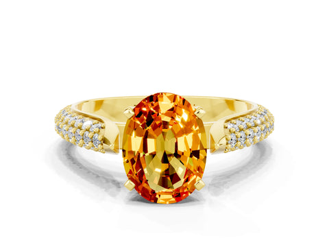 Yellow gold Oval Cut Diamond Solitaire Engagement Ring with Pavé Band and Four-Prong Setting