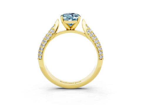 Yellow gold Oval Cut Diamond Solitaire Engagement Ring with Pavé Band and Four-Prong Setting_3