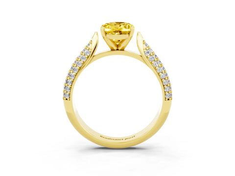Yellow gold Oval Cut Diamond Solitaire Engagement Ring with Pavé Band and Four-Prong Setting_3