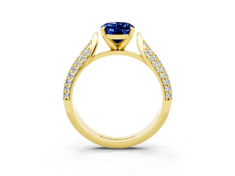 Yellow gold Oval Cut Diamond Solitaire Engagement Ring with Pavé Band and Four-Prong Setting_3