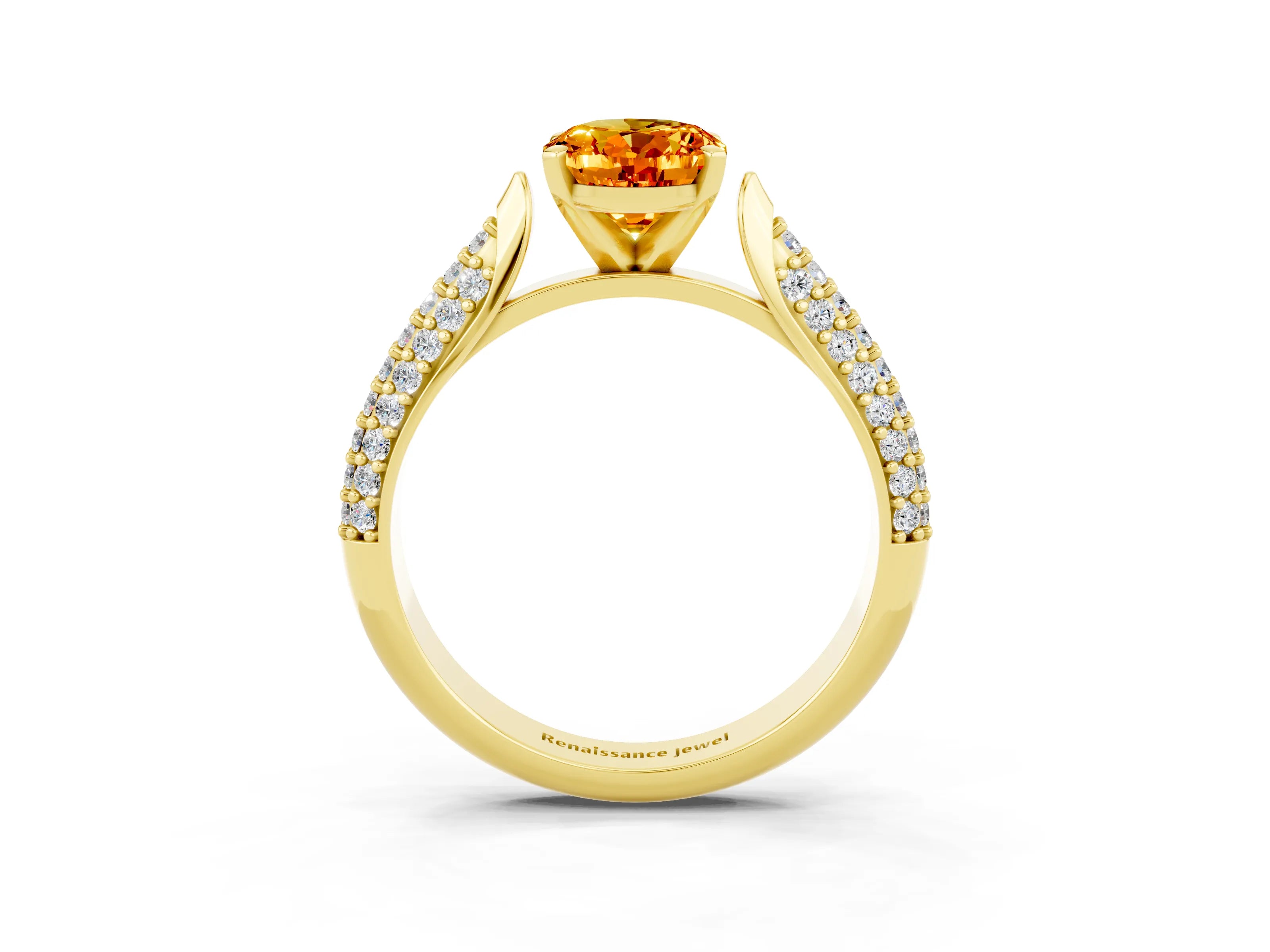 Yellow gold Oval Cut Diamond Solitaire Engagement Ring with Pavé Band and Four-Prong Setting_3