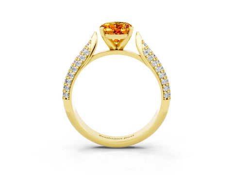 Yellow gold Oval Cut Diamond Solitaire Engagement Ring with Pavé Band and Four-Prong Setting_3