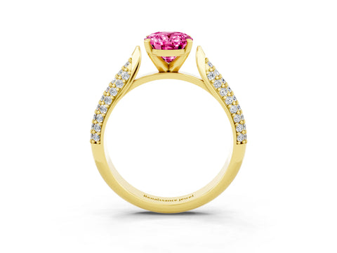 Yellow gold Oval Cut Diamond Solitaire Engagement Ring with Pavé Band and Four-Prong Setting_3
