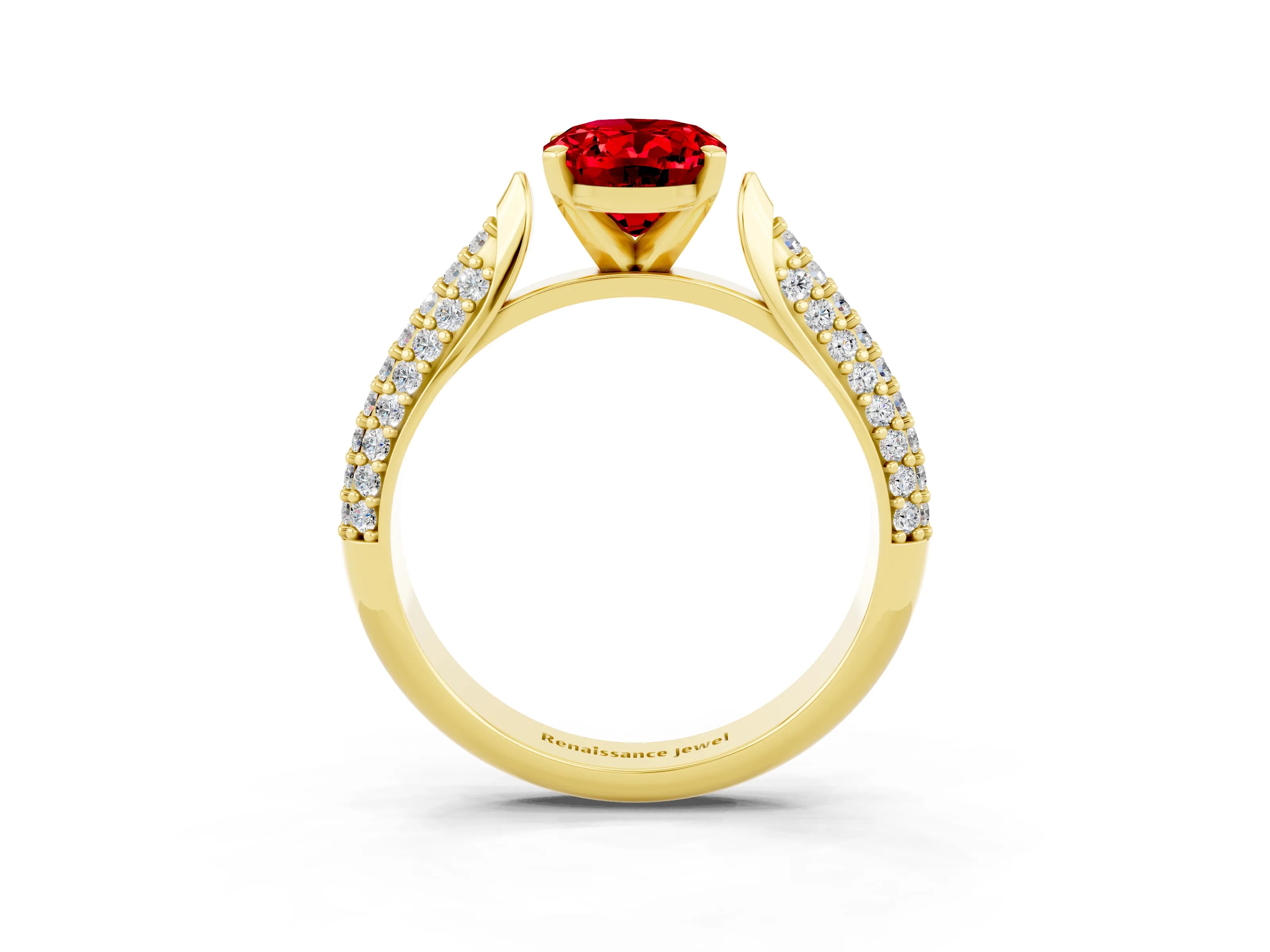 Yellow gold Oval Cut Diamond Solitaire Engagement Ring with Pavé Band and Four-Prong Setting_3