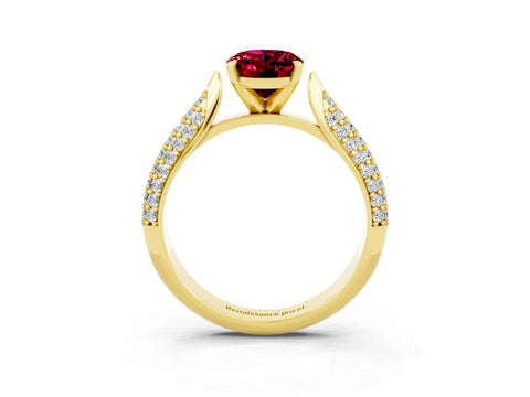 Yellow gold Oval Cut Diamond Solitaire Engagement Ring with Pavé Band and Four-Prong Setting_3