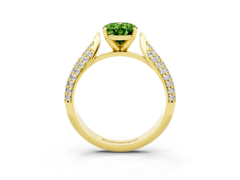 Yellow gold Oval Cut Diamond Solitaire Engagement Ring with Pavé Band and Four-Prong Setting_3