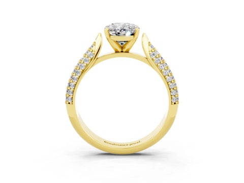 Yellow gold Oval Cut Diamond Solitaire Engagement Ring with Pavé Band and Four-Prong Setting_3
