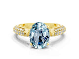 Yellow gold Oval Cut Diamond Solitaire Engagement Ring with Pavé Band and Four-Prong Setting