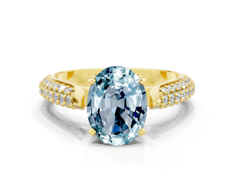 Yellow gold Oval Cut Diamond Solitaire Engagement Ring with Pavé Band and Four-Prong Setting