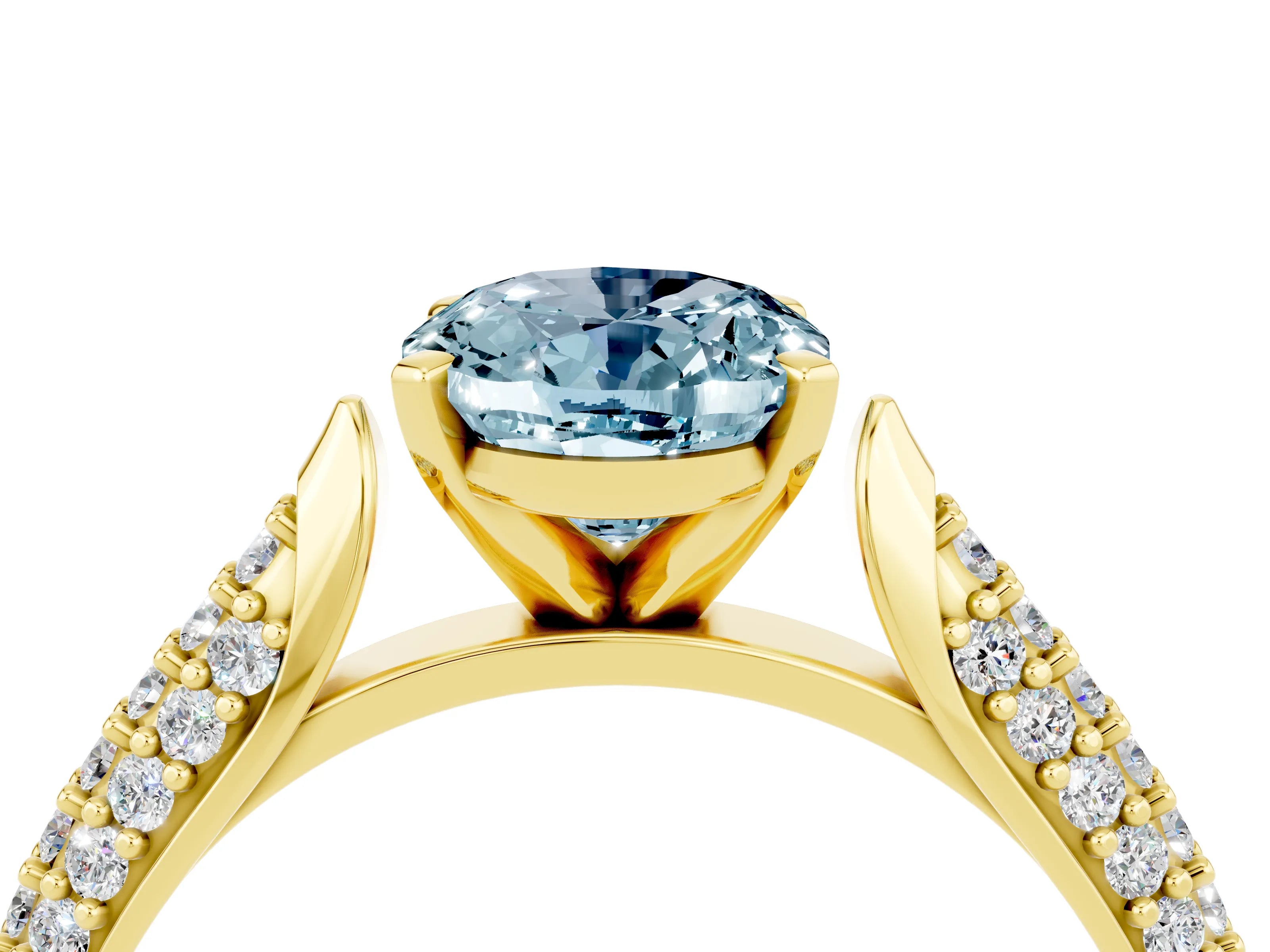 Yellow gold Oval Cut Diamond Solitaire Engagement Ring with Pavé Band and Four-Prong Setting_4