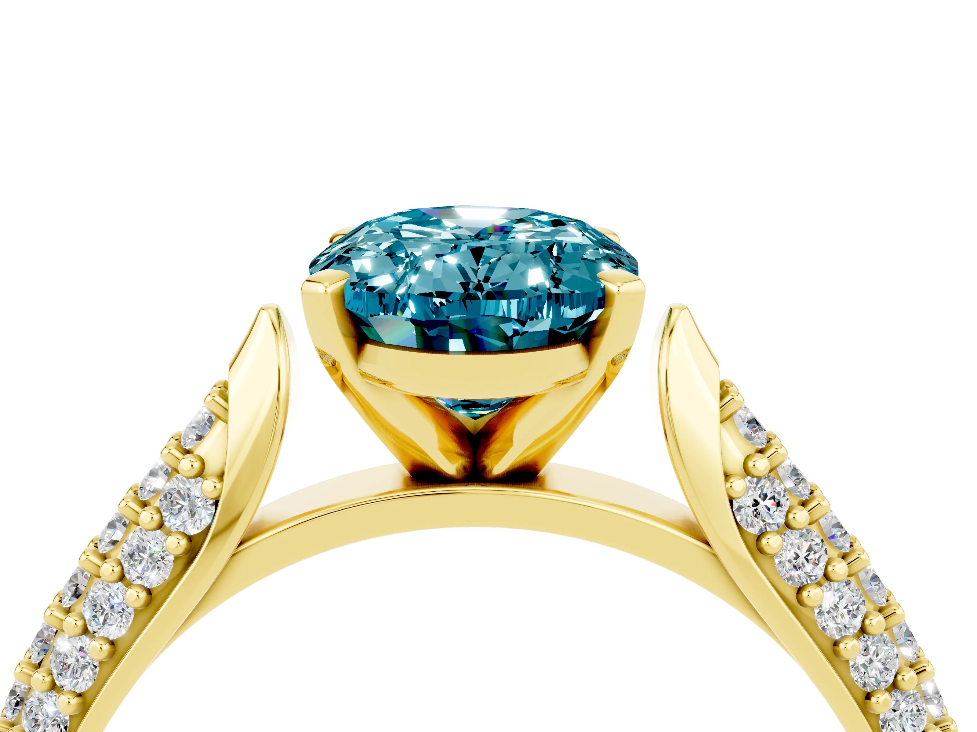 Yellow gold Oval Cut Diamond Solitaire Engagement Ring with Pavé Band and Four-Prong Setting_4