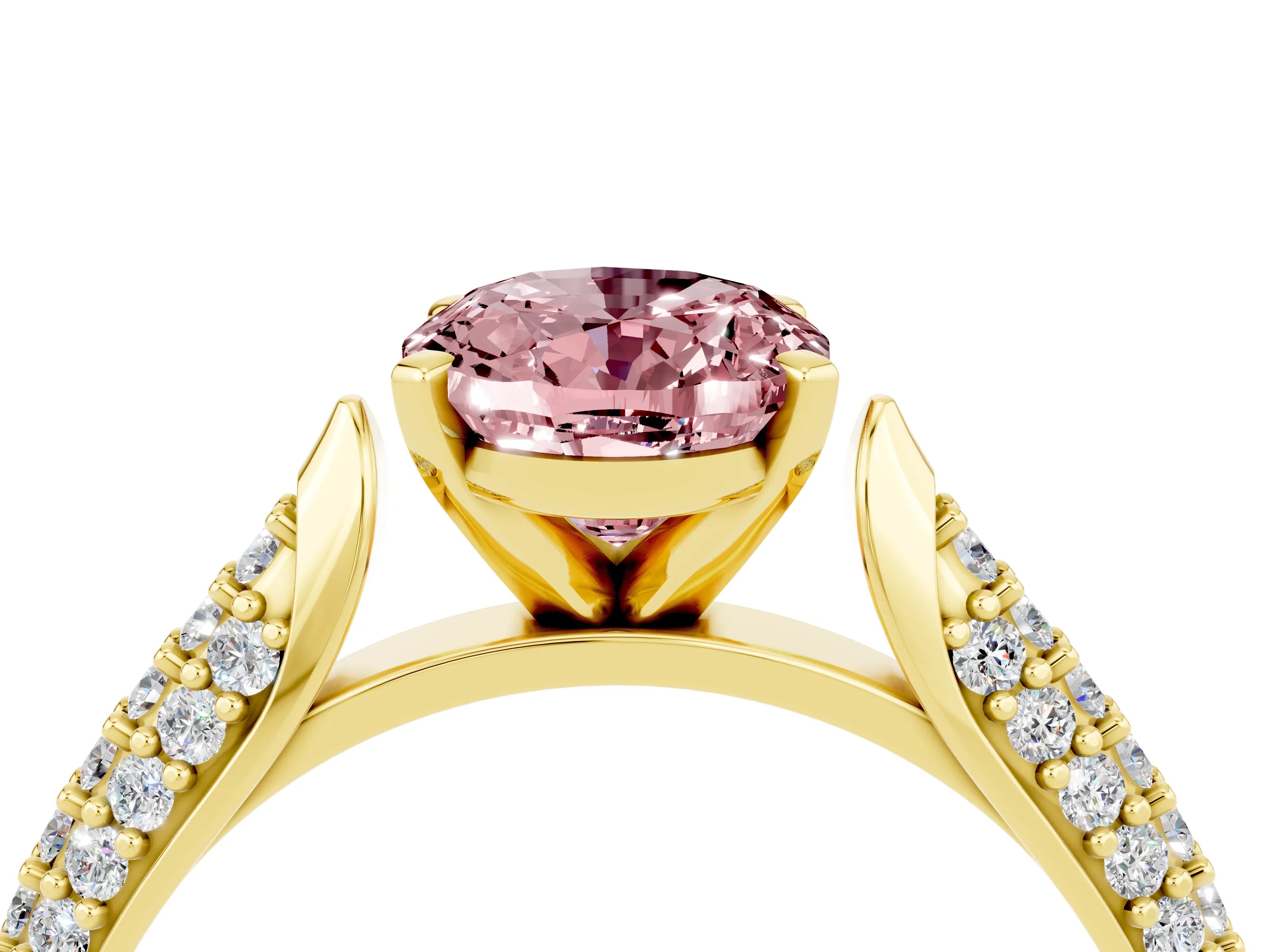 Yellow gold Oval Cut Diamond Solitaire Engagement Ring with Pavé Band and Four-Prong Setting_4