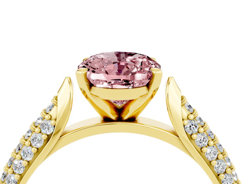 Yellow gold Oval Cut Diamond Solitaire Engagement Ring with Pavé Band and Four-Prong Setting_4