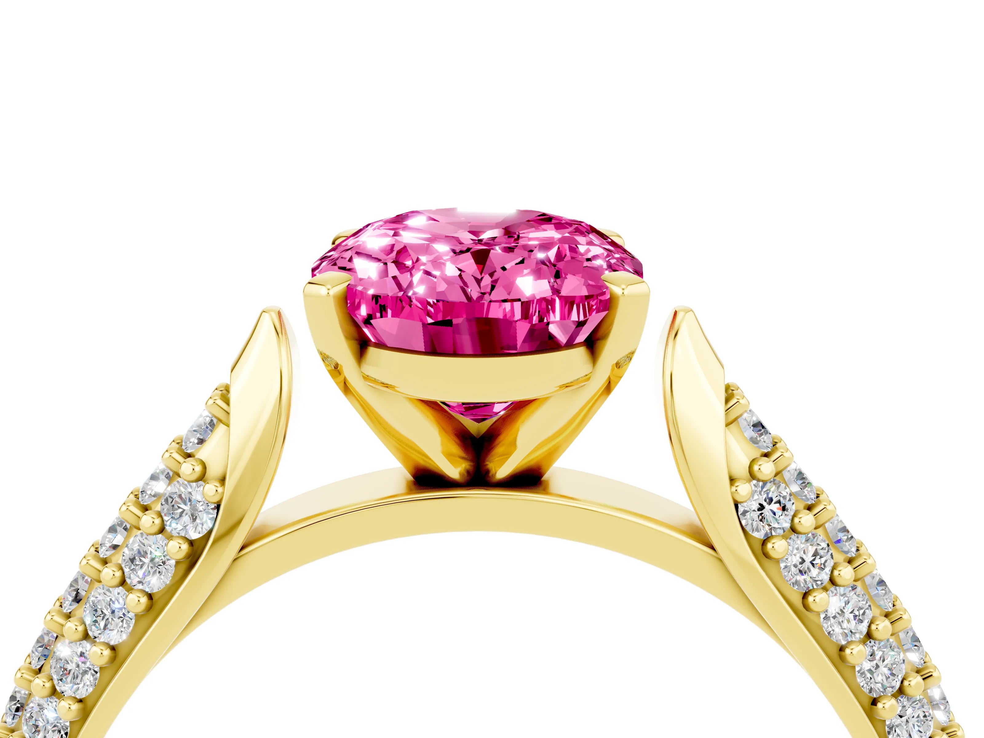 Yellow gold Oval Cut Diamond Solitaire Engagement Ring with Pavé Band and Four-Prong Setting_4