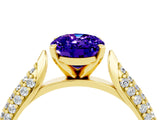 Yellow gold Oval Cut Diamond Solitaire Engagement Ring with Pavé Band and Four-Prong Setting_4