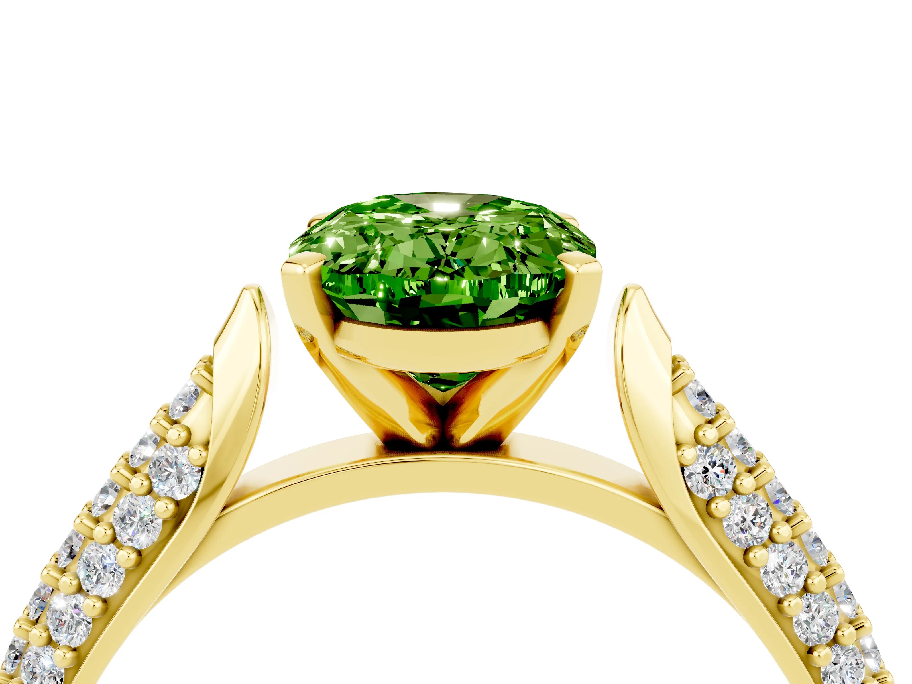 Yellow gold Oval Cut Diamond Solitaire Engagement Ring with Pavé Band and Four-Prong Setting_4