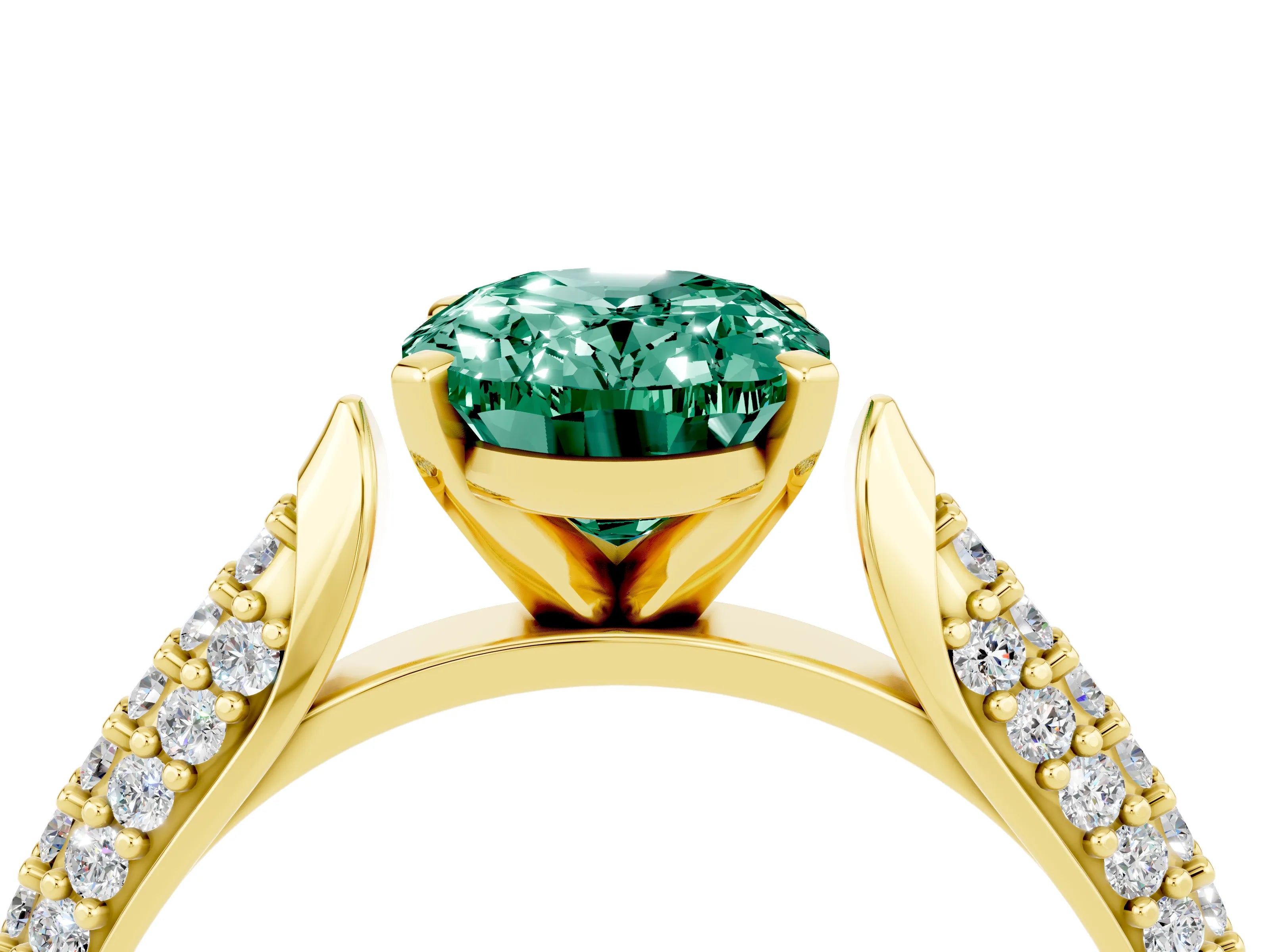 Yellow gold Oval Cut Diamond Solitaire Engagement Ring with Pavé Band and Four-Prong Setting_4