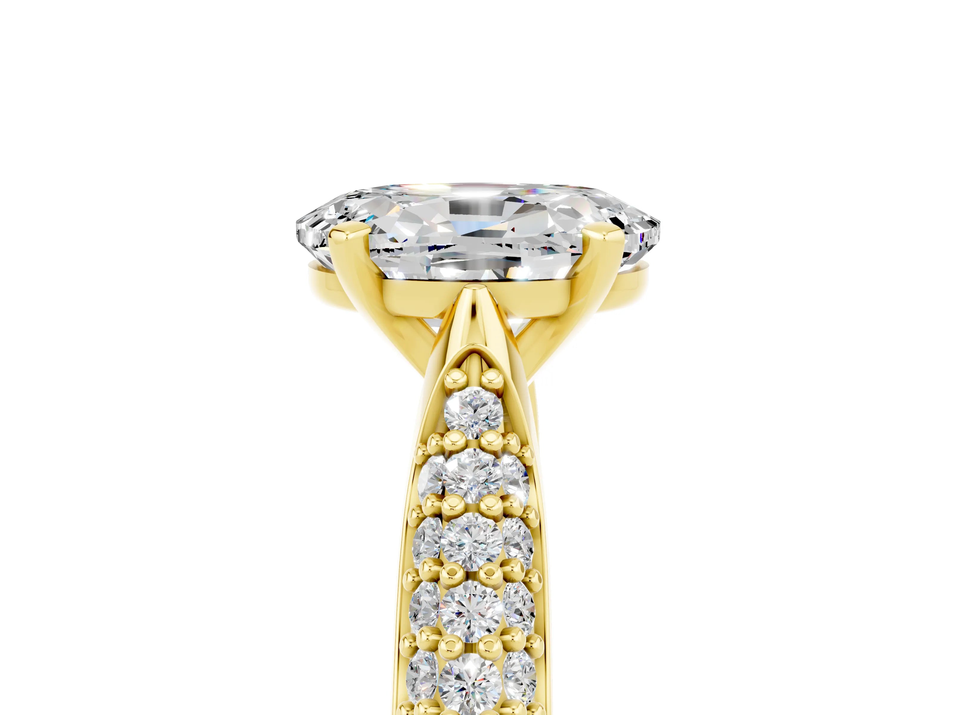 Yellow gold Oval Cut Diamond Solitaire Engagement Ring with Pavé Band and Four-Prong Setting_5