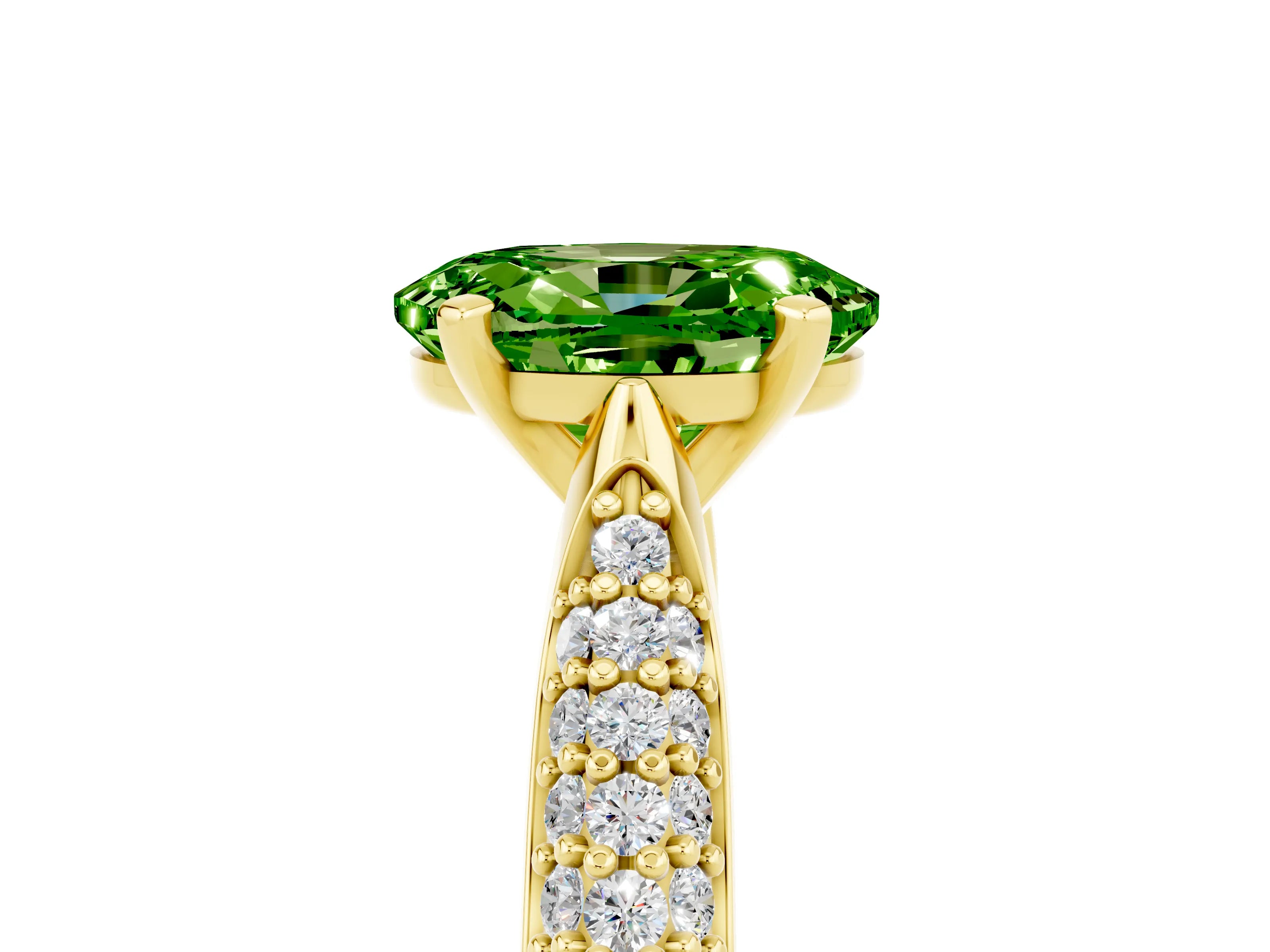 Yellow gold Oval Cut Diamond Solitaire Engagement Ring with Pavé Band and Four-Prong Setting_5