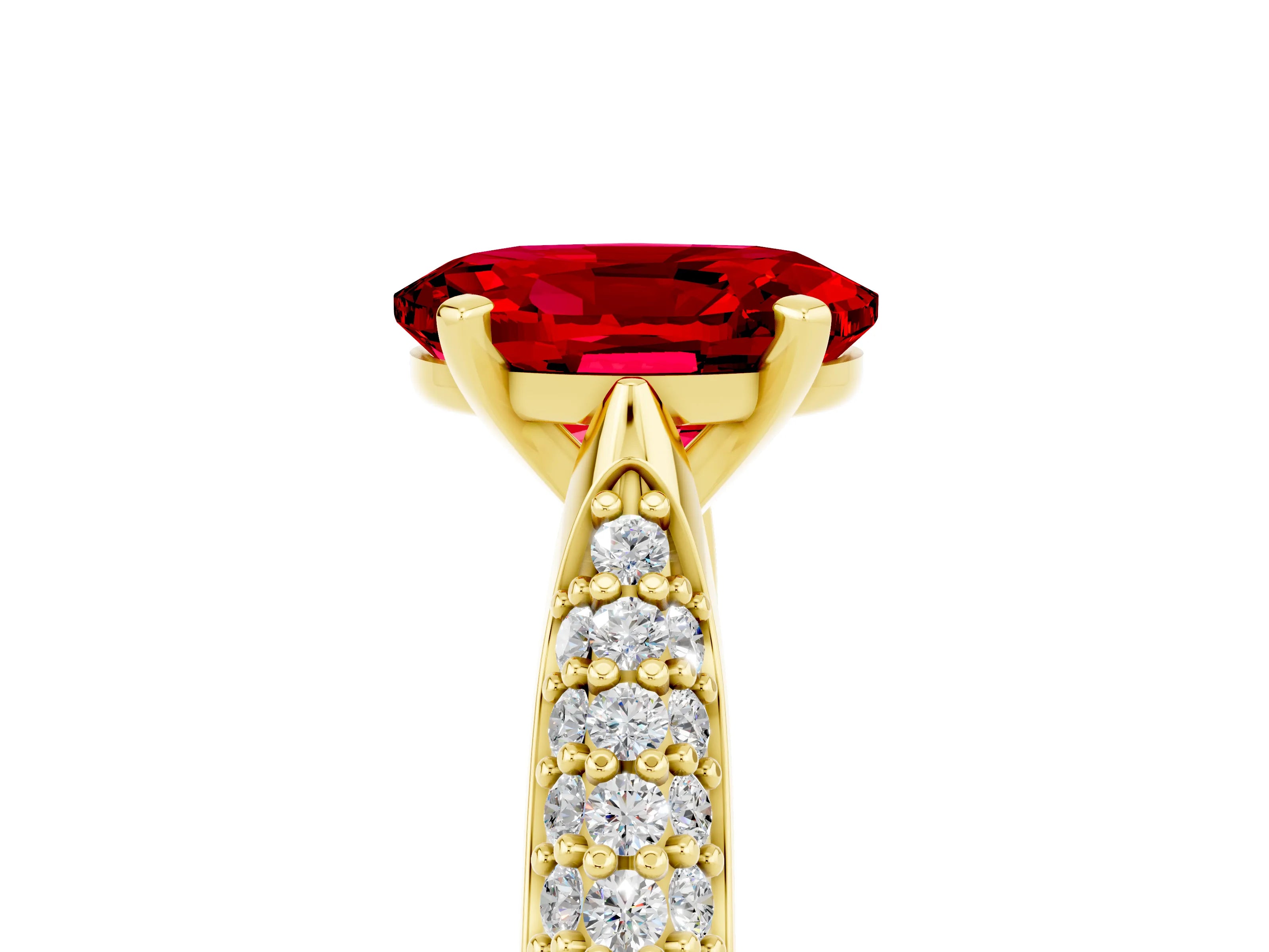 Yellow gold Oval Cut Diamond Solitaire Engagement Ring with Pavé Band and Four-Prong Setting_5
