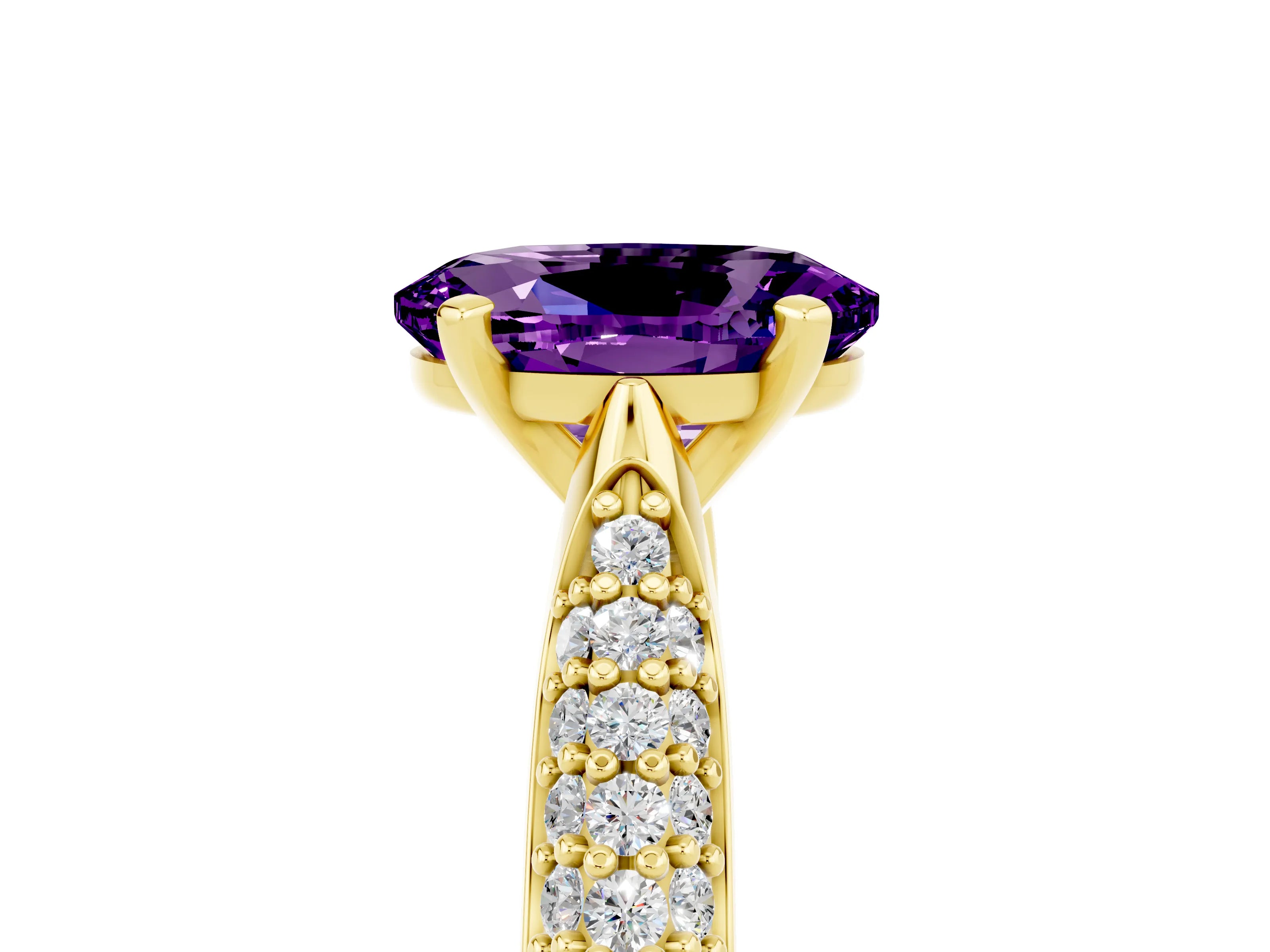 Yellow gold Oval Cut Diamond Solitaire Engagement Ring with Pavé Band and Four-Prong Setting_5