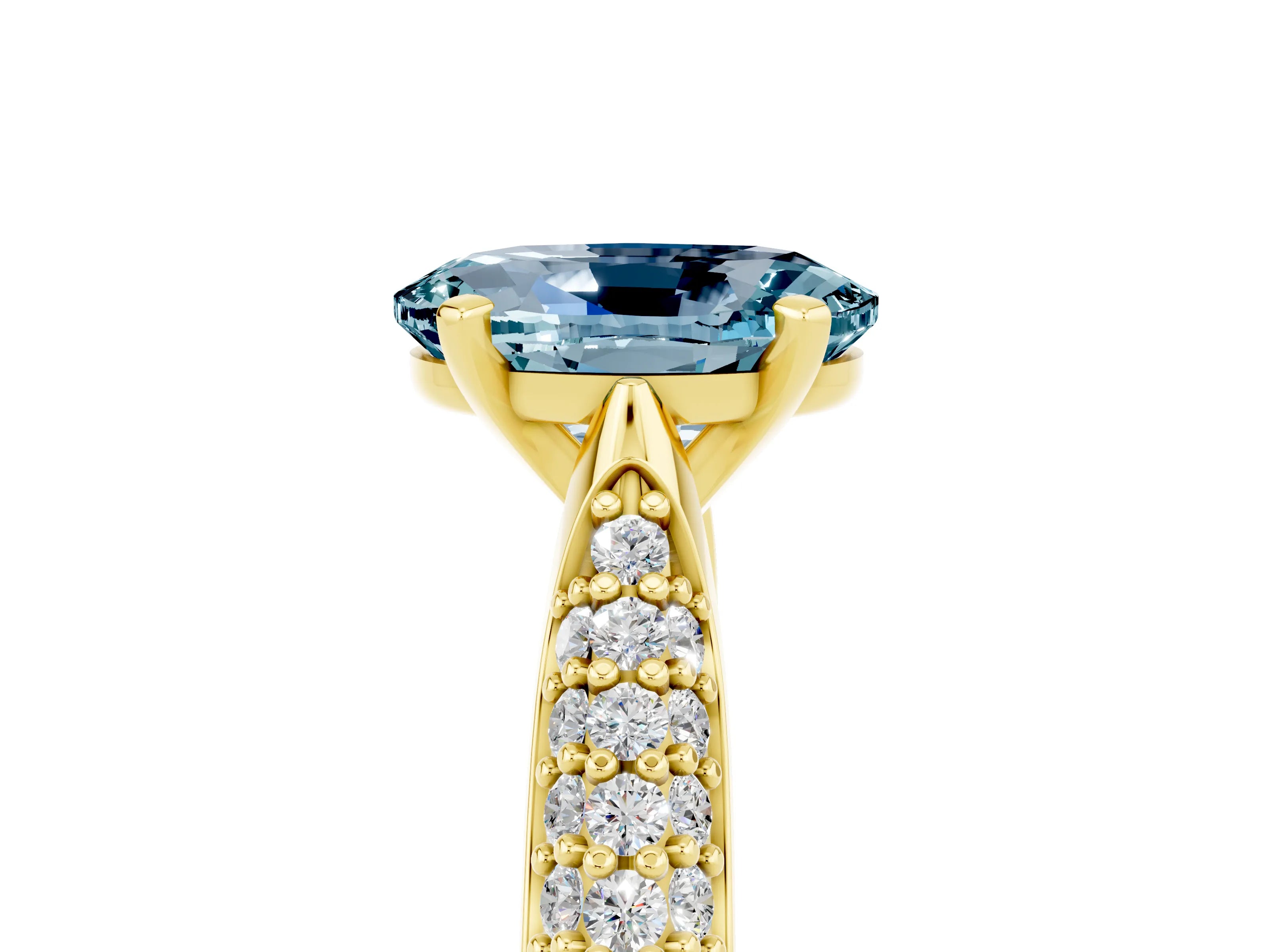 Yellow gold Oval Cut Diamond Solitaire Engagement Ring with Pavé Band and Four-Prong Setting_5