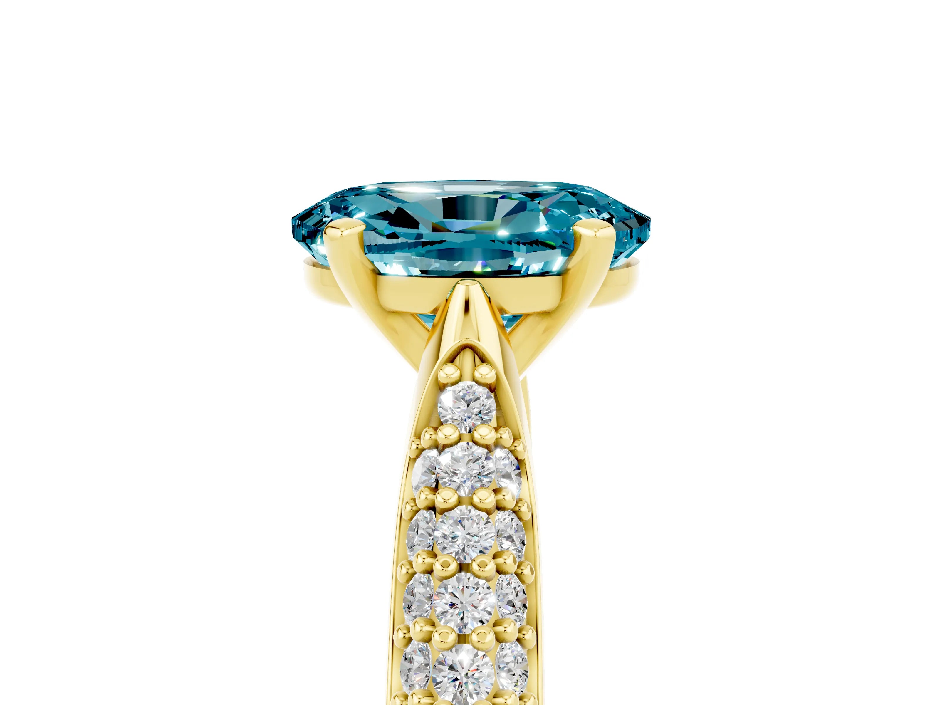 Yellow gold Oval Cut Diamond Solitaire Engagement Ring with Pavé Band and Four-Prong Setting_5