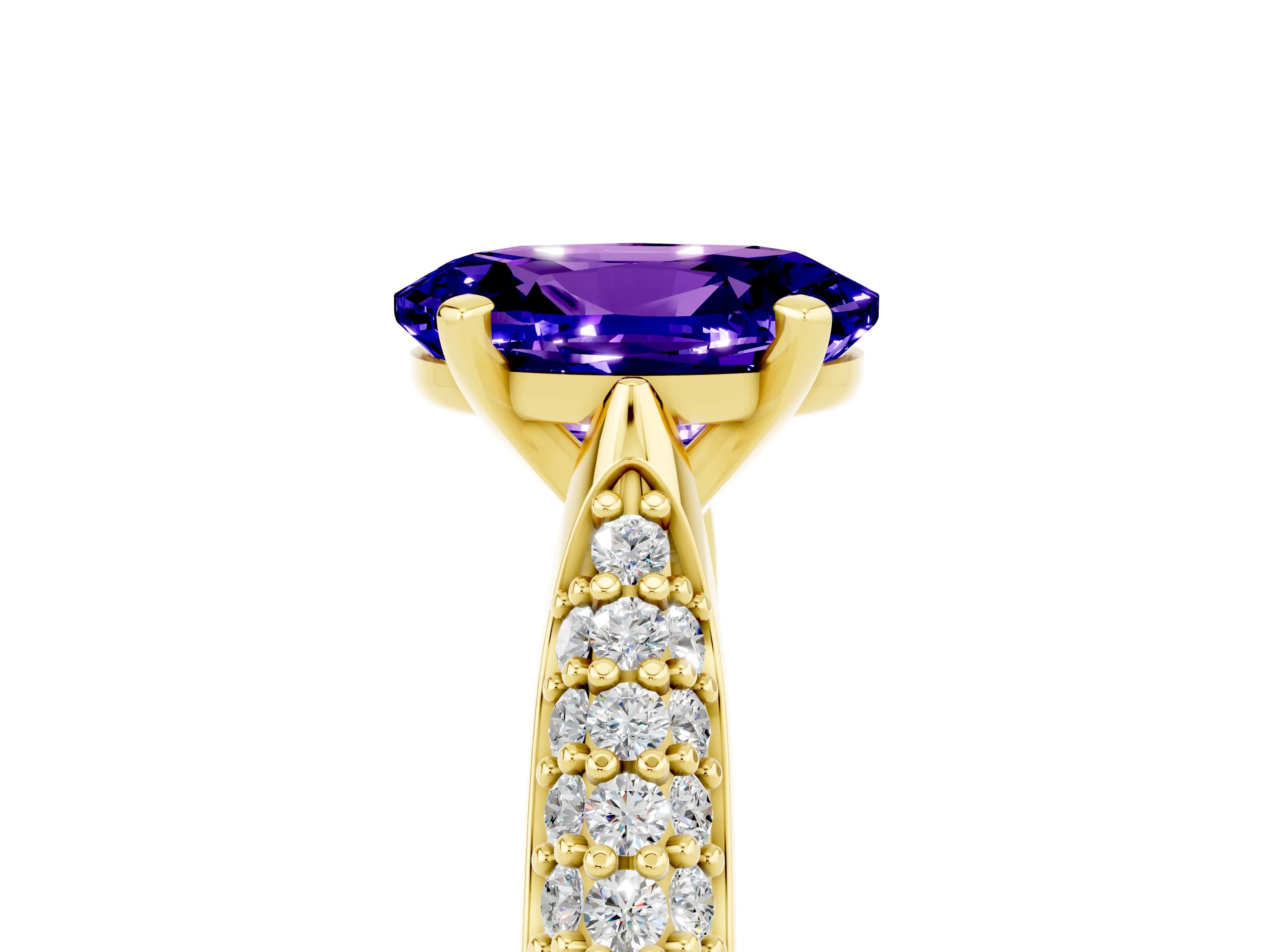 Yellow gold Oval Cut Diamond Solitaire Engagement Ring with Pavé Band and Four-Prong Setting_5