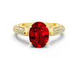Yellow gold Oval Cut Diamond Solitaire Engagement Ring with Pavé Band and Four-Prong Setting