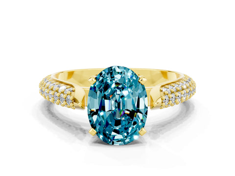 Yellow gold Oval Cut Diamond Solitaire Engagement Ring with Pavé Band and Four-Prong Setting