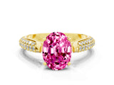 Yellow gold Oval Cut Diamond Solitaire Engagement Ring with Pavé Band and Four-Prong Setting