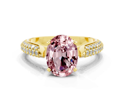 Yellow gold Oval Cut Diamond Solitaire Engagement Ring with Pavé Band and Four-Prong Setting