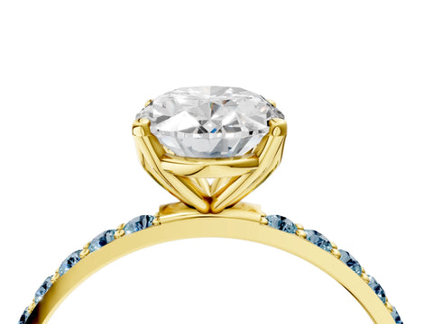 Yellow gold Oval Cut Diamond Solitaire Engagement Ring with Round with Aquamarine side stone Pavé Band and Prong Setting_4