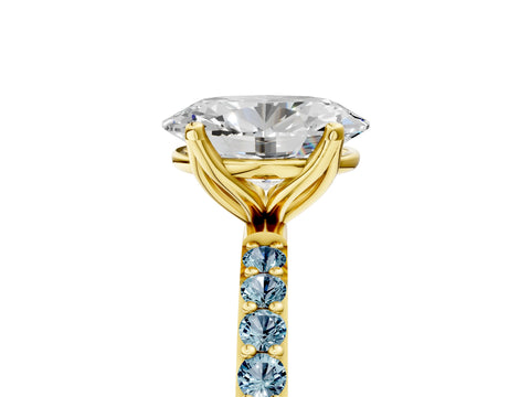 Yellow gold Oval Cut Diamond Solitaire Engagement Ring with Round with Aquamarine side stone Pavé Band and Prong Setting_5