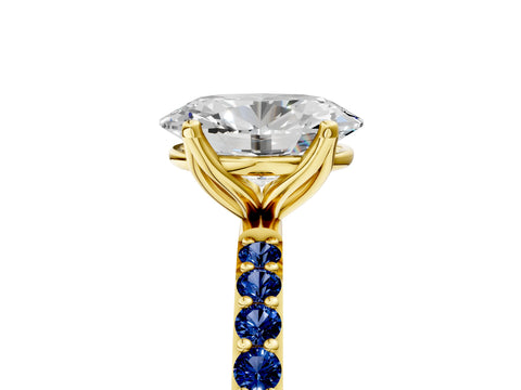 Yellow gold Oval Cut Diamond Solitaire Engagement Ring with Round with Blue Sapphire side stone Pavé Band and Prong Setting_5