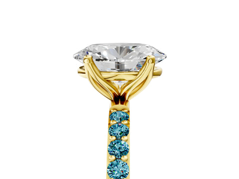 Yellow gold Oval Cut Diamond Solitaire Engagement Ring with Round with Blue Topaz side stone Pavé Band and Prong Setting_5
