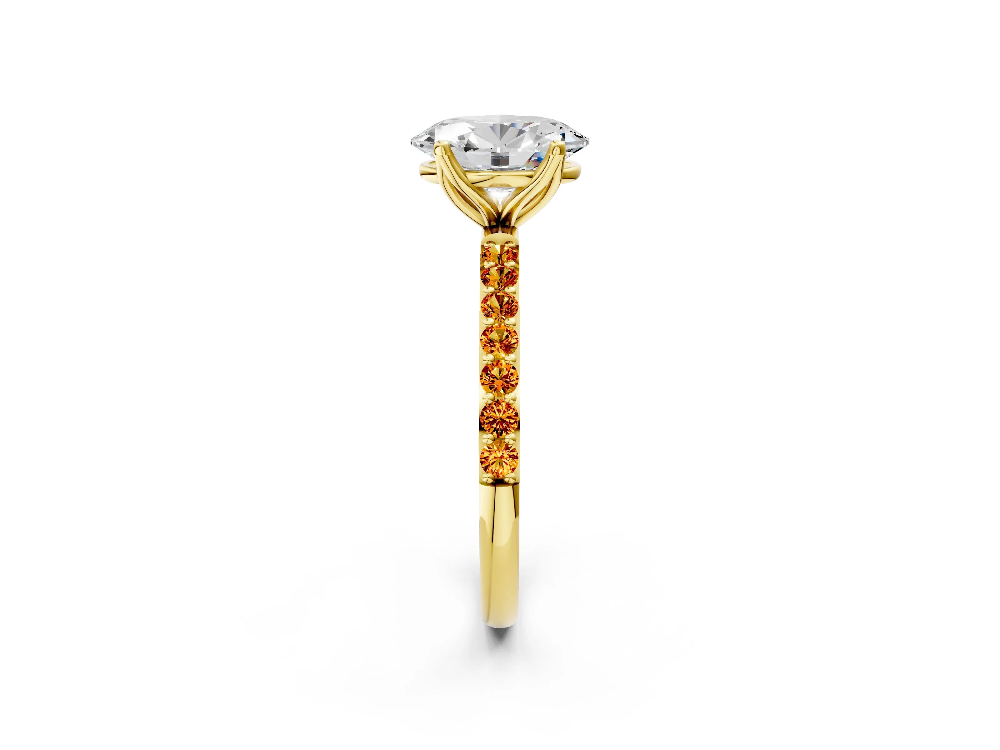 Yellow gold Oval Cut Diamond Solitaire Engagement Ring with Round with Citrine side stone Pavé Band and Prong Setting_2