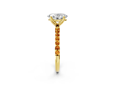 Yellow gold Oval Cut Diamond Solitaire Engagement Ring with Round with Citrine side stone Pavé Band and Prong Setting_2