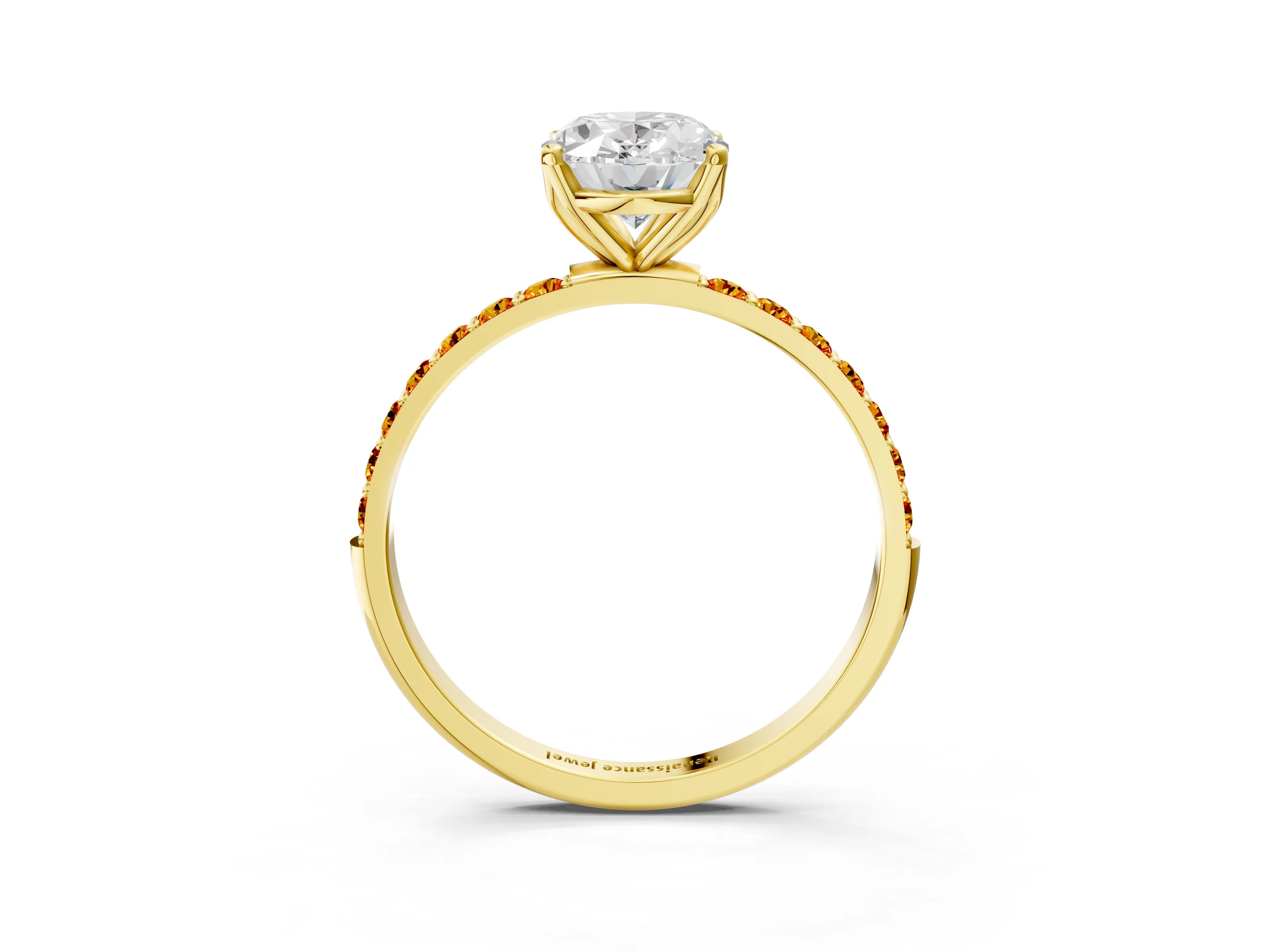 Yellow gold Oval Cut Diamond Solitaire Engagement Ring with Round with Citrine side stone Pavé Band and Prong Setting_3