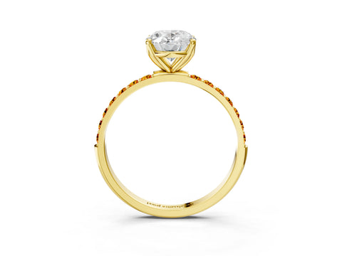 Yellow gold Oval Cut Diamond Solitaire Engagement Ring with Round with Citrine side stone Pavé Band and Prong Setting_3